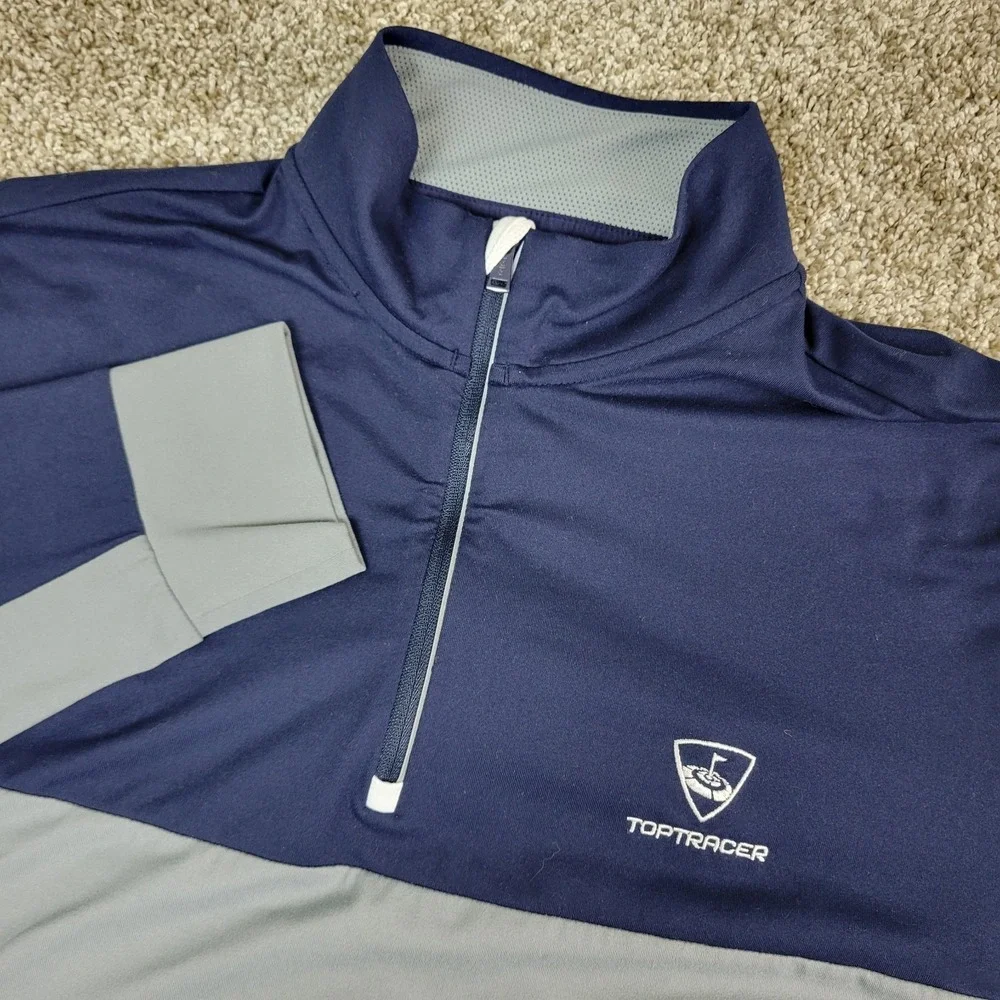 Polo Golf Ralph Lauren‎ Mens Medium Navy Gray Colorblock Performance Quarter Zip